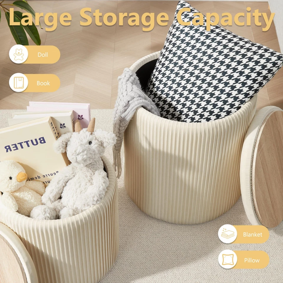 Otomana redonda con juego de almacenamiento de 2, taburete de tocador con almacenamiento para dormitorio, ot... Foto 4 de 4