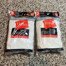 Hanes Boys Briefs Size 12 Underwear White Cotton 3 Pack New