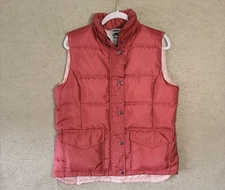 Roots Quilted Down Vest Womens Sz L Red Pink Full Zip Snap Mock Neck Pockets