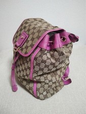 GUCCI GG Backpack Magnetic Leather Canvas Brown Pink Gold Hardware From Japan