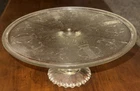 1950's Jeanette Glass Vintage Harp Pedestal Cake Stand Plate 10"Depression Glass