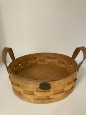 Vintage Peterboro Basket Co Pie Woven With Leather Handles
