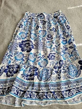 Rachel Zoe Blue And White Floral Midi Skirt Size Large