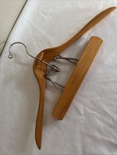 Vtg USA Setwell 18  Heavy Duty Wooden Suit Pant Hanger Combo Clamp