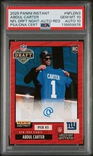 🔥💎 2025 Panini Instant NFL Draft Night Abdul Carter RED AUTO /10 PSA 10/10💎🔥