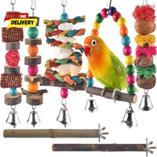 Bird Chew Toys, 7 Packs Parakeet Natural Wood Toys Parrot Hanging Cage Toy Perch