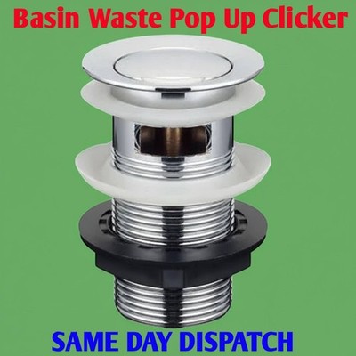 Clicker Schlitz Waschbecken Stopfen Click/Becken Ablauf Pop Up-Klack Druckknopf Chrom UK