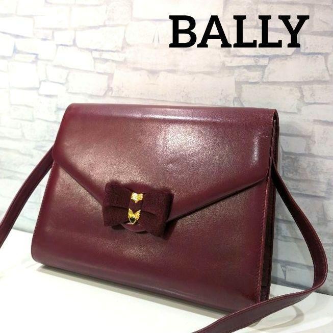 Bally Crossbody Shoulder Bag Leather Ribbon Bordeaux Gold