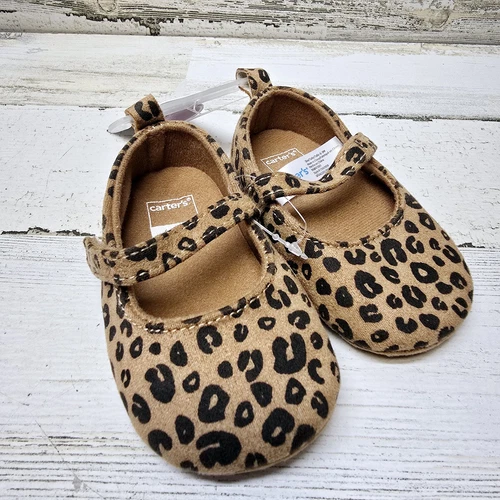 PONY Carters Baby Shoes 6 To 9 Months Crib Shoes Girl Brown Leopard 6 9m 6m 9m