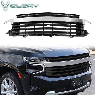 Fits 21-24 Chevy Tahoe Suburban Front Bumper Upper Grille - Chrome Gloss Black