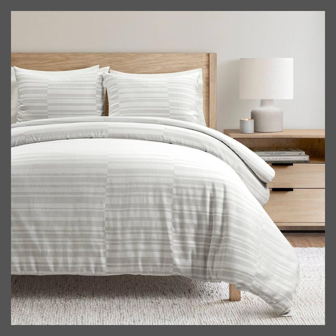 Пышный декор 3шт King Sawyer Современный пододеяльник в ломаную полоску Серый/Белый: