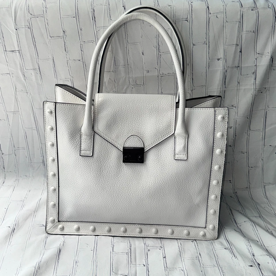 LOEFFLER RANDALL White Leather WORK TOTE Structured Pebbled STUDDED Bag Laptop Foto 2 de 4