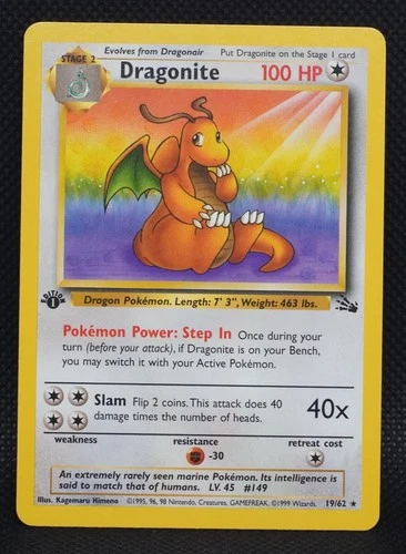 Dragonite 19/62 1st Edition Fossil Regular Pokemon TCG