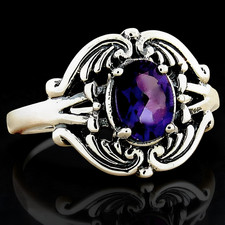 GENUINE AMETHYST ANTIQUE STYLE 925 SOLID STERLING SILVER FILIGREE RING   1016