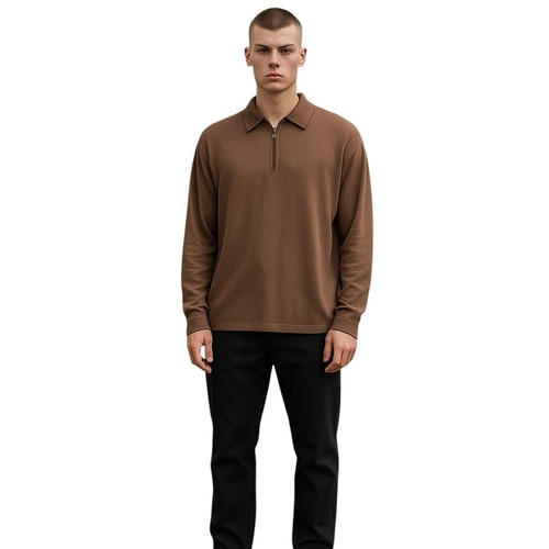 Ermenegildo Zegna Sweater 2XL Mens Brown Sport Polo Long Sleeve Collared Cotton