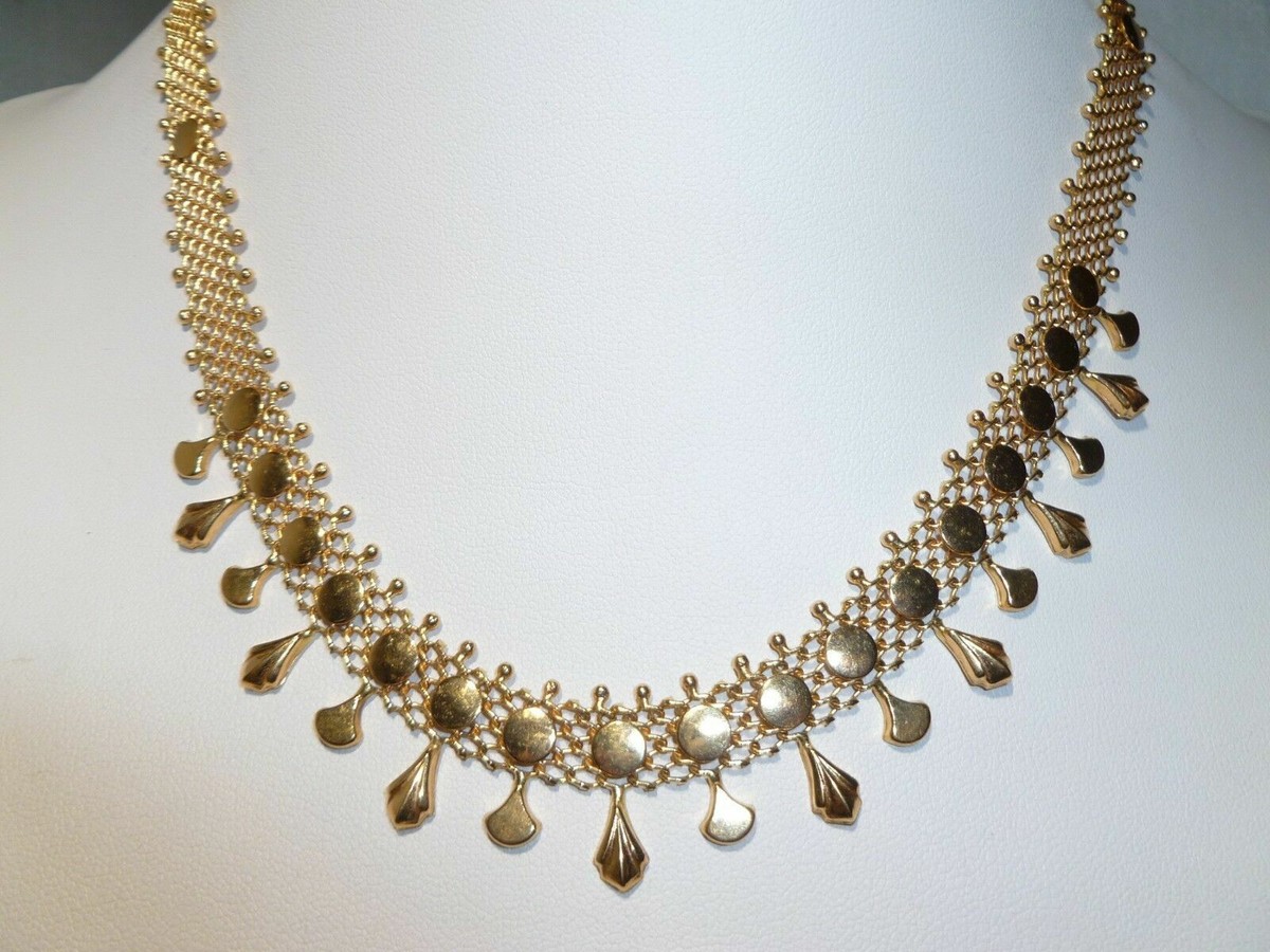 Chandelier 18K Solid Yellow Gold Necklace Mash Chain Choker From
