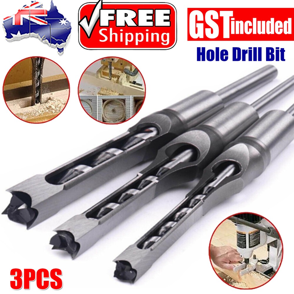 3Pcs Square Hole Drill Bit Mortising Woodworking Saw Mortise