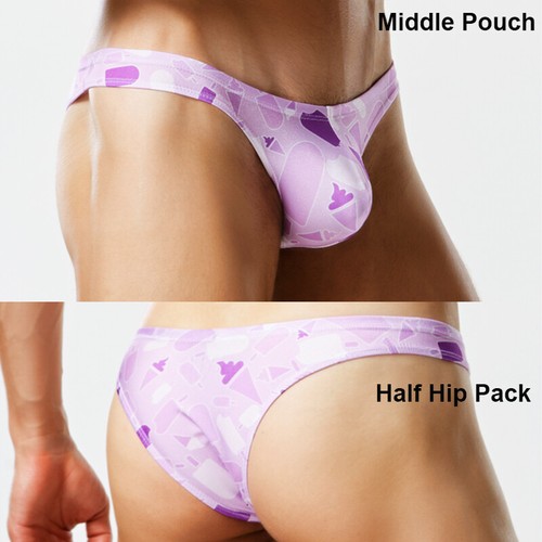 Men Sexy Bikinis Purple Ice Cream Low Waist Swimwear Briefs Thong Bathing Suits - Picture 22 of 27