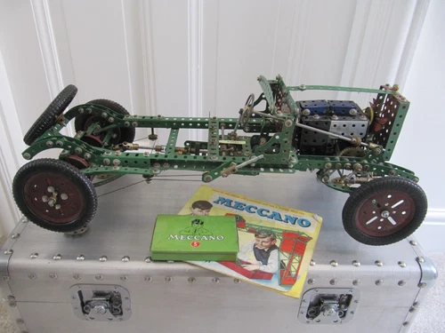 Vintage Scratch Built MECCANO MOTOR CHASSIS.  Display model. 56CM long / 9"x22".