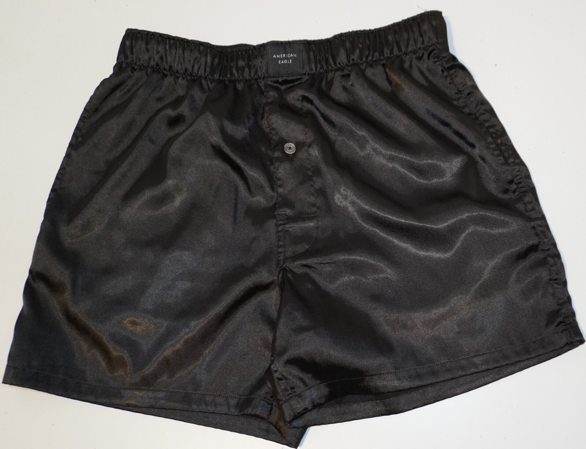 NEW MEN'S SATIN BLACK BOXER SHORTS WITH POCKETS SIZE SMALL