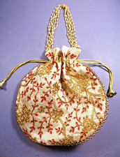 Handmade Gold Embroidered EVENING BAG Ethnic Potli Bag Made in India