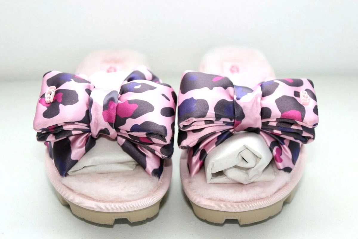 UGG LUSHETTE LEOPARD PUFFER SATIN SHEEPSKIN SLIPPERS FAIRY TALE