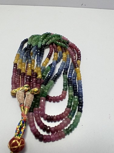 404 Carat Natural Multi Sapphire Gemstone Faceted Beads 17'' 4 Strand Necklace - Picture 7 of 11