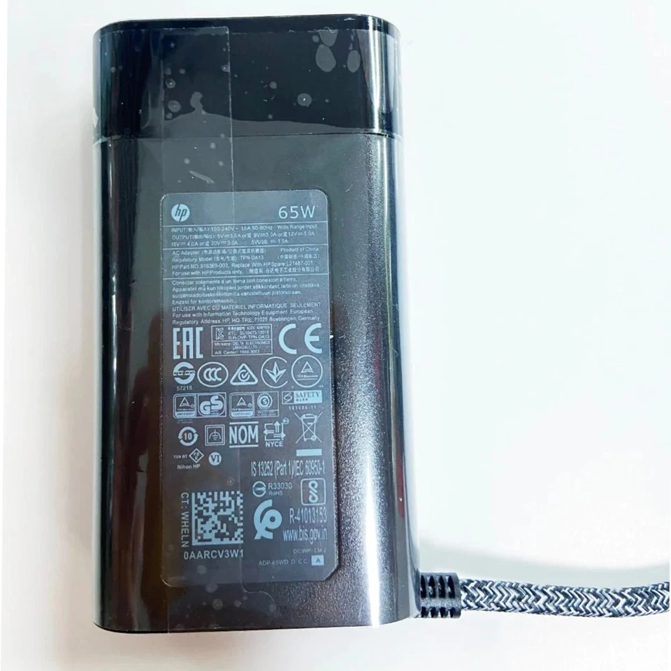 Cargador Adaptador de CA Original OEM HP 65W USB-C Tipo C Spectre x360 13 14 15 ENVY Foto 4 de 4