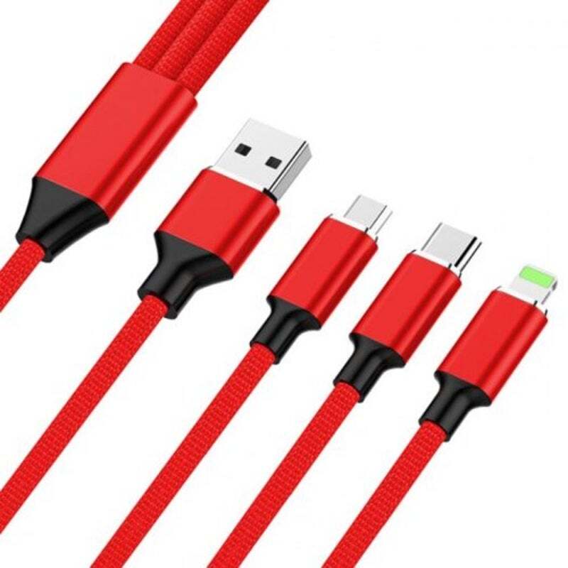 Type C / 8 Pin Micro Usb Fast Charging Cable Red nylon Cables & Adapters