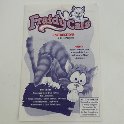 Fraidy Cats Instructions 1994 Replacement Pieces Parts Rules
