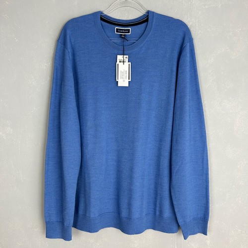 Club Room men size XXL crewneck performance sweater merino wool blend blue NEW - 第 1/13 張圖片