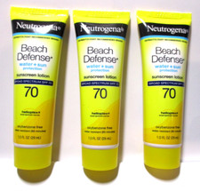 Lot Of 3-"Travel Size"-Neutrogena Beach Defense Sunscreen Lotion- SPF 70- 1.0 OZ
