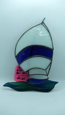 Vintage Stained Glass Blue Sail Boat