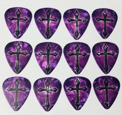 12 pcs Pearl Cross PURPLE Guitar Picks - Faith Religious Prayer - Hot Picks Pics