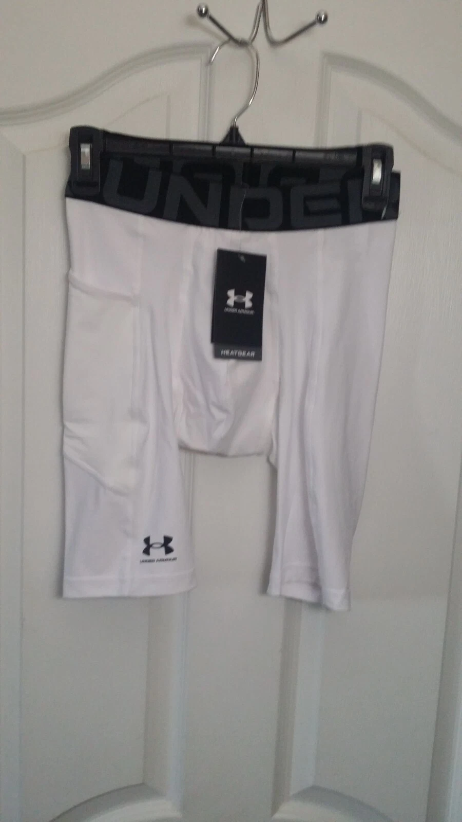 New Under Armour Men's Heat Gear Long Compression Shorts in Small color White