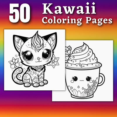 50 Kawaii Ausmalbilder zum ausdrucken & POD Erlaubnis