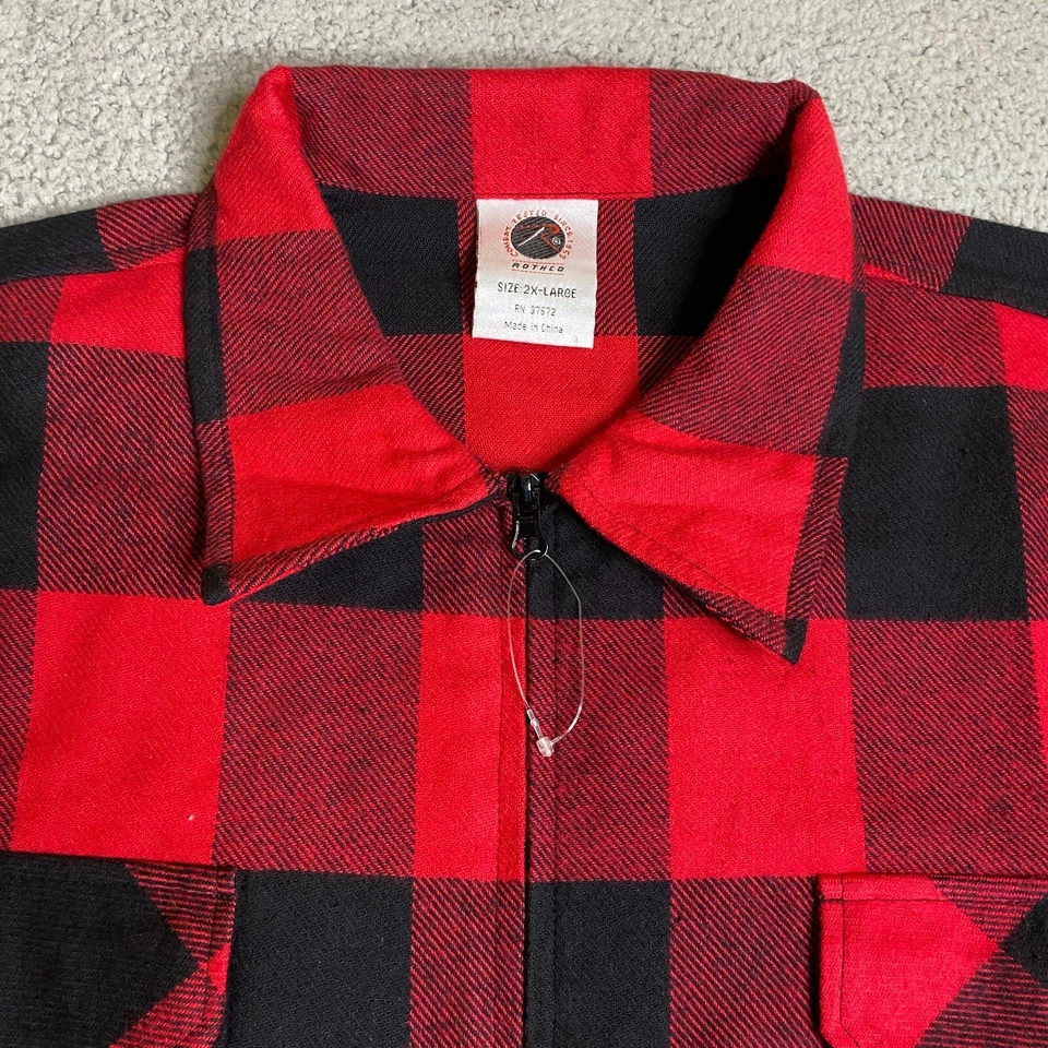 Rothco Jacket Mens 2XL Buffalo Plaid Red Full Zip Cotton Pocket Zippers Casual - Image 4 of 4