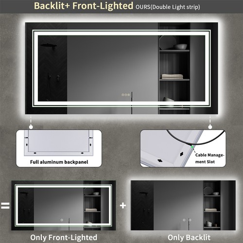 Bathroom Mirror with Lights Large Vanity Backlit Front-Light Dimmer Shatterproof - Picture 6 of 13