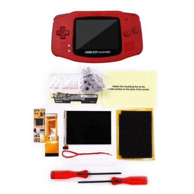 Pre- cut Red shell + Red button IPS v2 Screen backlight mod For Game Boy GBA