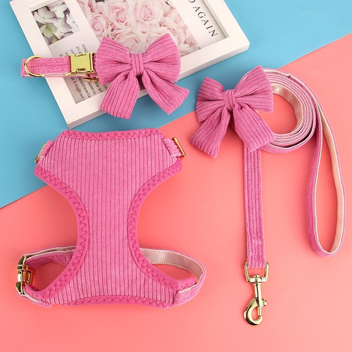 3pcs Cute Bow Tie Dog Collar & Harness & Leash Soft Mesh Walking Vest Adjustable - Picture 19 of 60