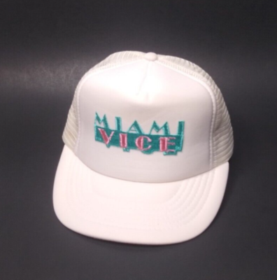 Vintage 80s 90s Miami Vice White Retro Trucker Snap Back Mesh Hat 