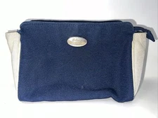 Vtg Christian Dior Parfums Cosmetics Makeup Bag Blue White Zip Clutch Pouch