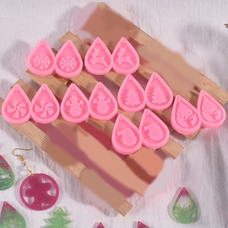 8Pcs Shiny Glossy Water Drop Shape Earrings Mold Deer Tree Silicone Mold