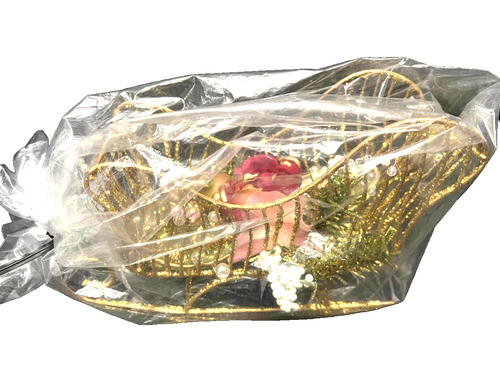 De colección Oro Brillo Navidad Trineo Decoración Metal 8" Vacaciones Floral Inserto Nuevo - Imagen 8 de 8