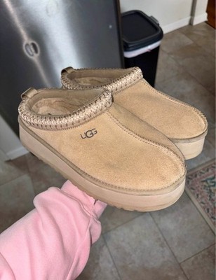 UGG Tazz Beige Suede Shearling Slip-On Women's Slippers Comfort Lined Classic