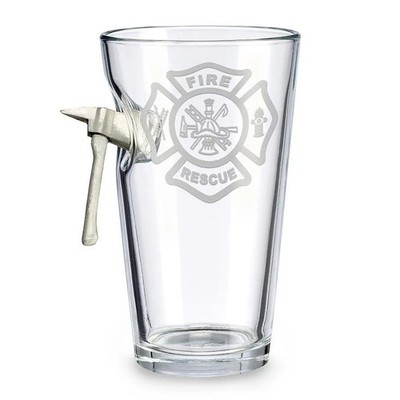 16oz fire rescue pint glass with fire axe