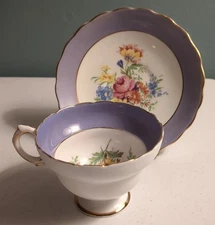 VTG Fine Bone China Tea Cup and Saucer Violet Flowers Rosina China Co England