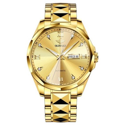 OUPINKE Luxury Tungsten Mechanical Watch Sapphire Crystal Day Date Luminous
