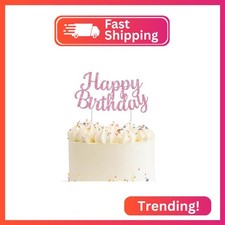 BEISHIDA Pink Happy Birthday Cake Topper Birthday Cake Bunting Decor