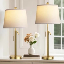 Tall Table Lamps Set of 2, Modern Gold Table Lamps with White Shade for Livin...